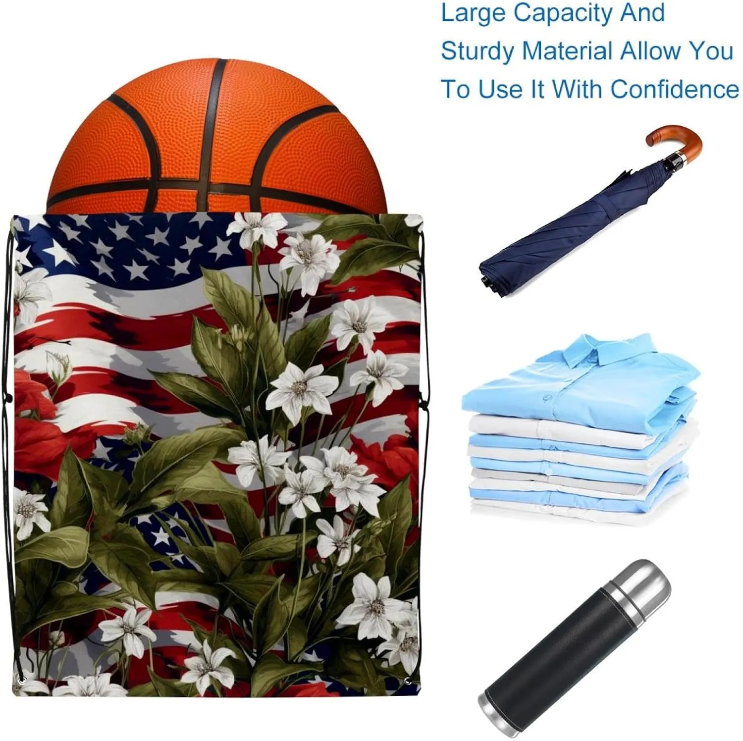 2 Pcs American Flag Plant Drawstring Backpack String Bag Sports Sack pack Gym Sack Side Pocket for Men Women