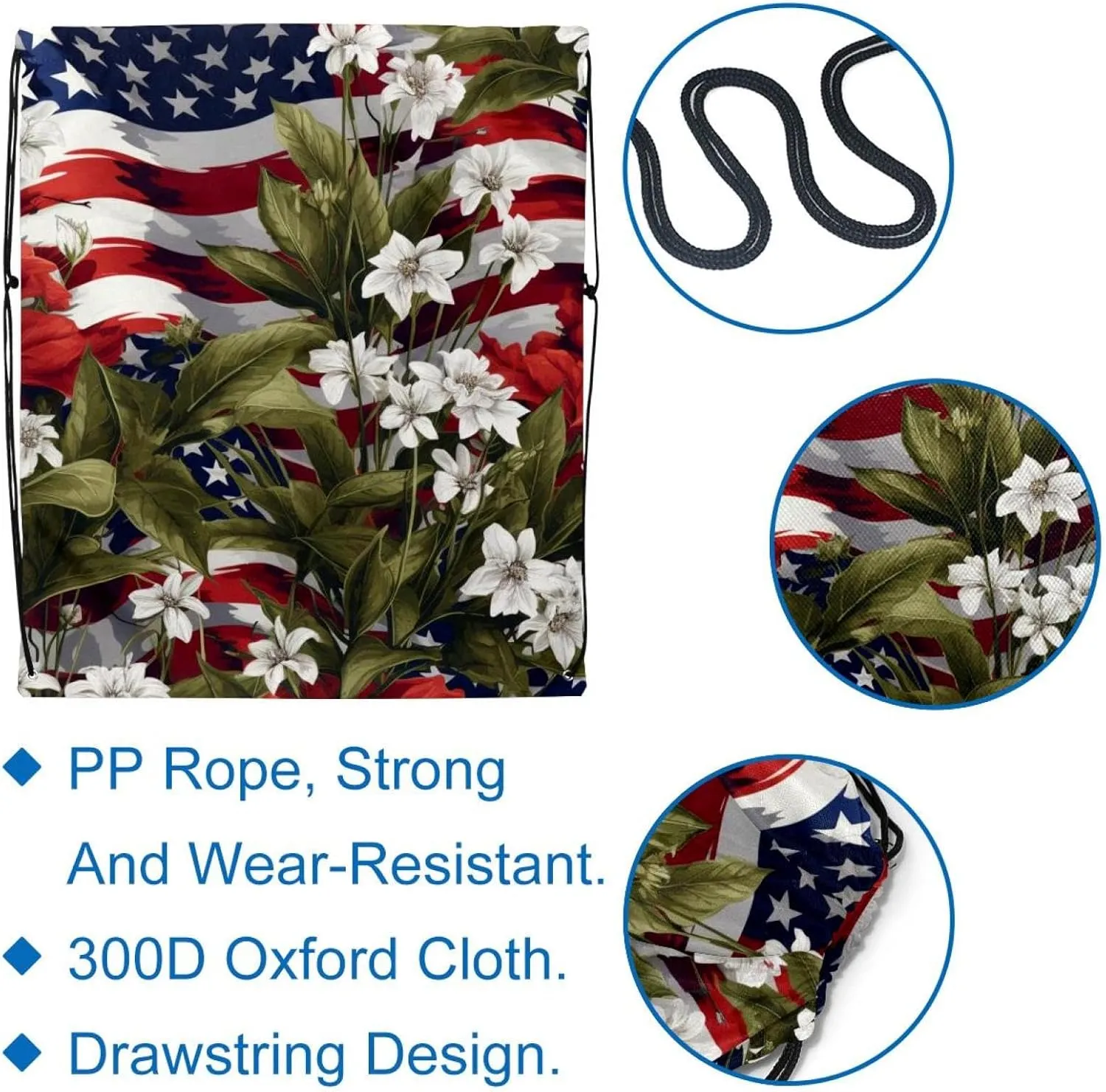 2 Pcs American Flag Plant Drawstring Backpack String Bag Sports Sack pack Gym Sack Side Pocket for Men Women