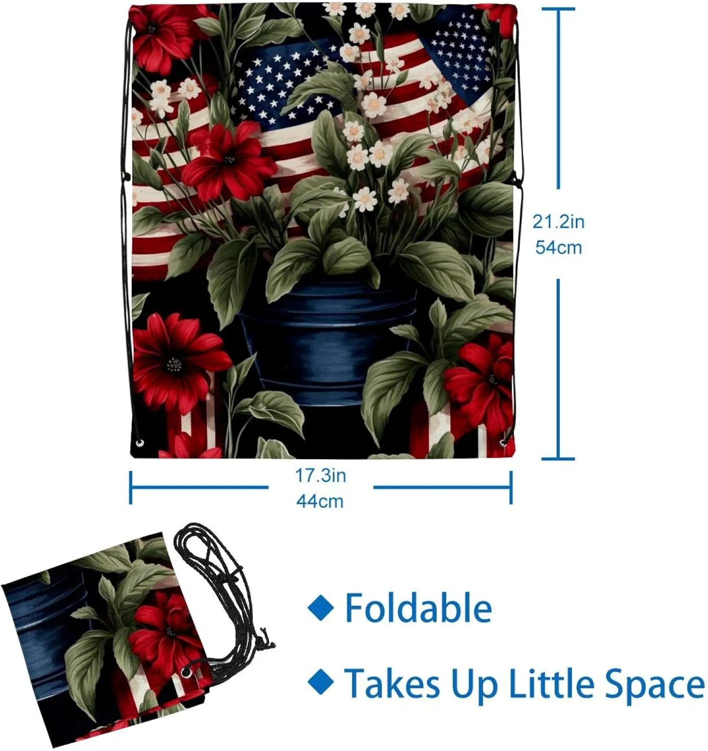 2 Pcs American Flag Plant Drawstring Backpack String Bag Sports Sack pack Gym Sack Side Pocket for Men Women