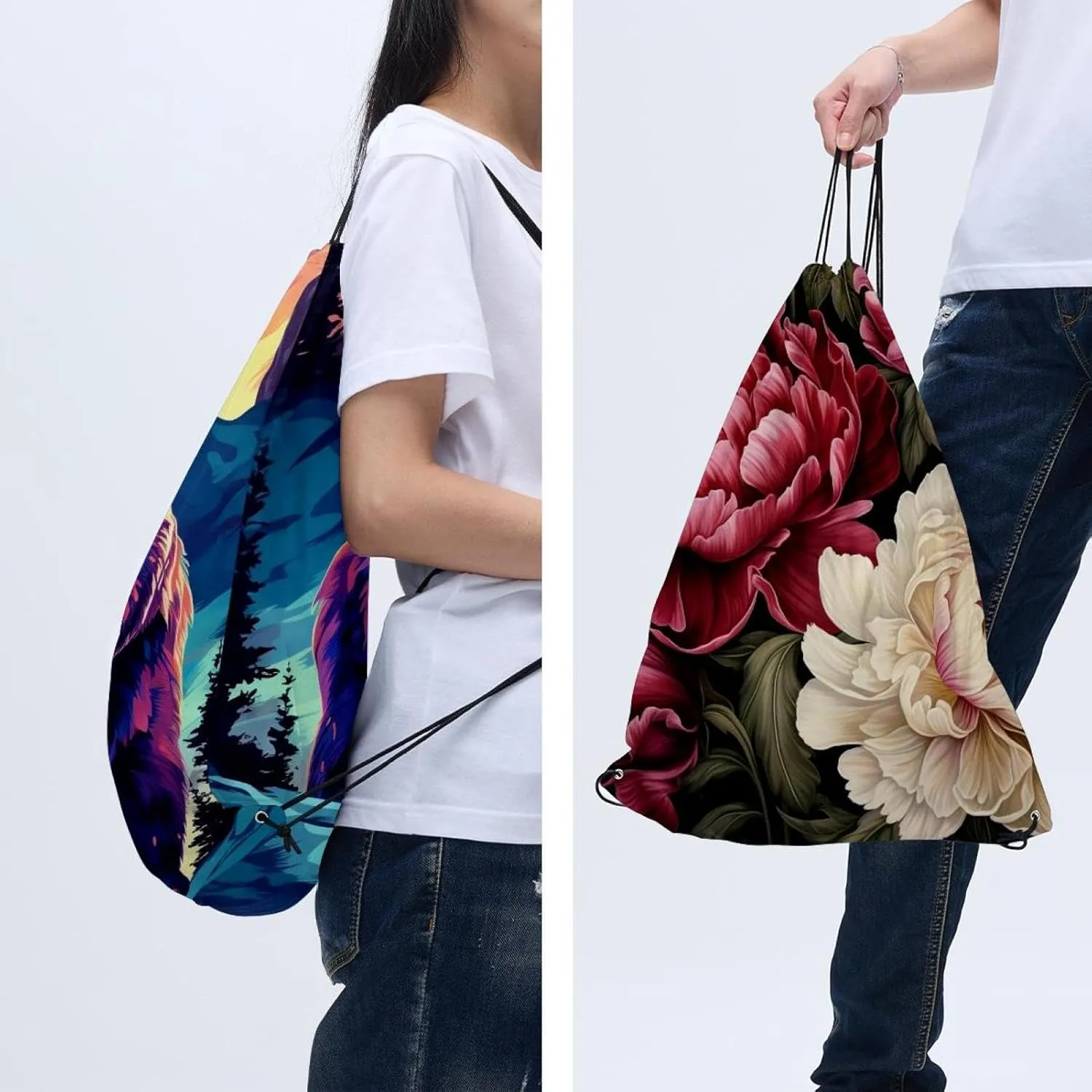 2 Pcs Bear Drawstring Backpack String Bag Sports Sack pack Gym Sack Side Pocket for Men Women