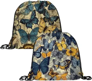 2 Pcs Butterfly Drawstring Backpack String Bag Sports Sack pack Gym Sack Side Pocket for Men Women