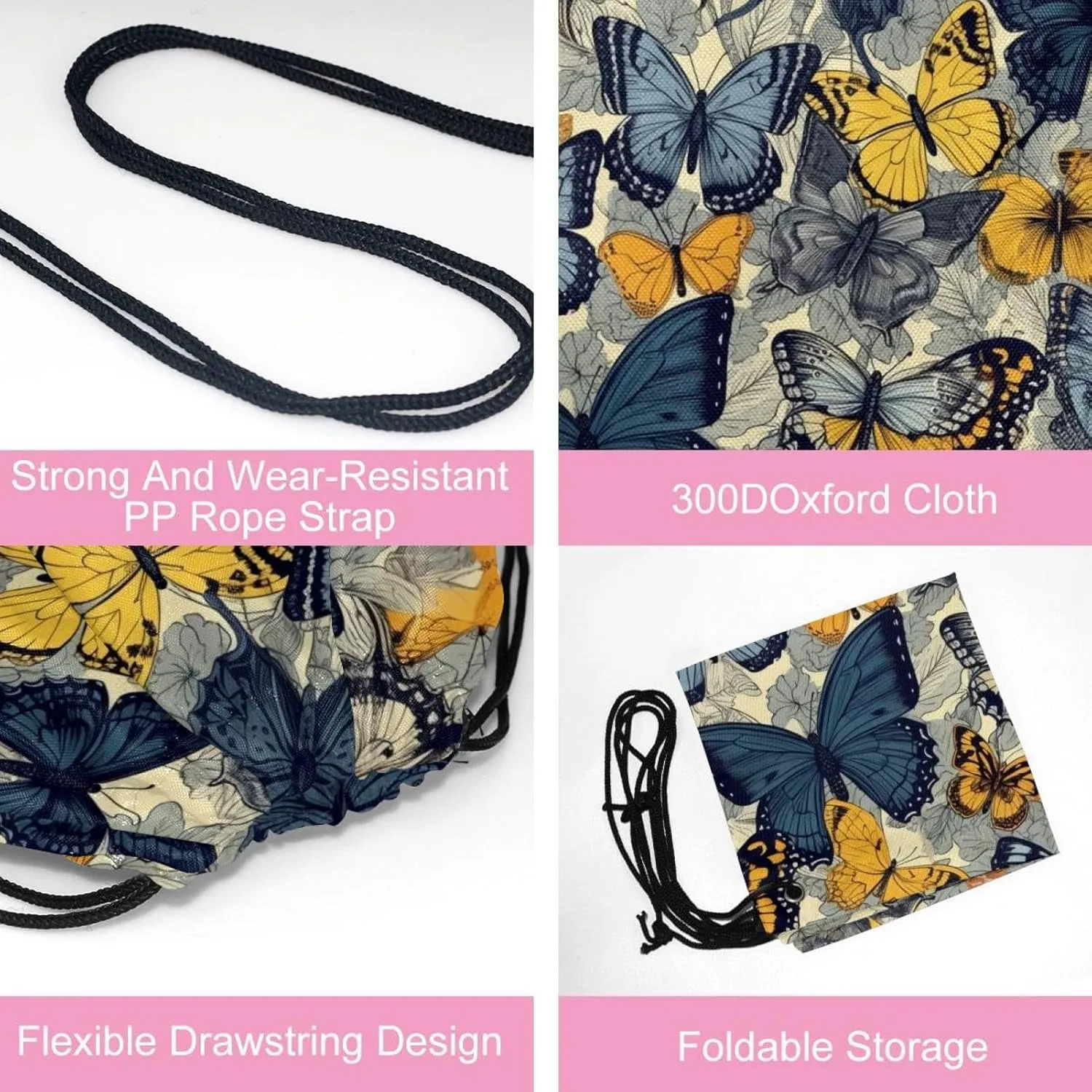 2 Pcs Butterfly Drawstring Backpack String Bag Sports Sack pack Gym Sack Side Pocket for Men Women