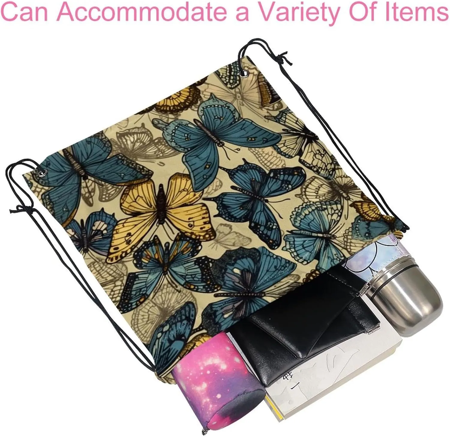 2 Pcs Butterfly Drawstring Backpack String Bag Sports Sack pack Gym Sack Side Pocket for Men Women