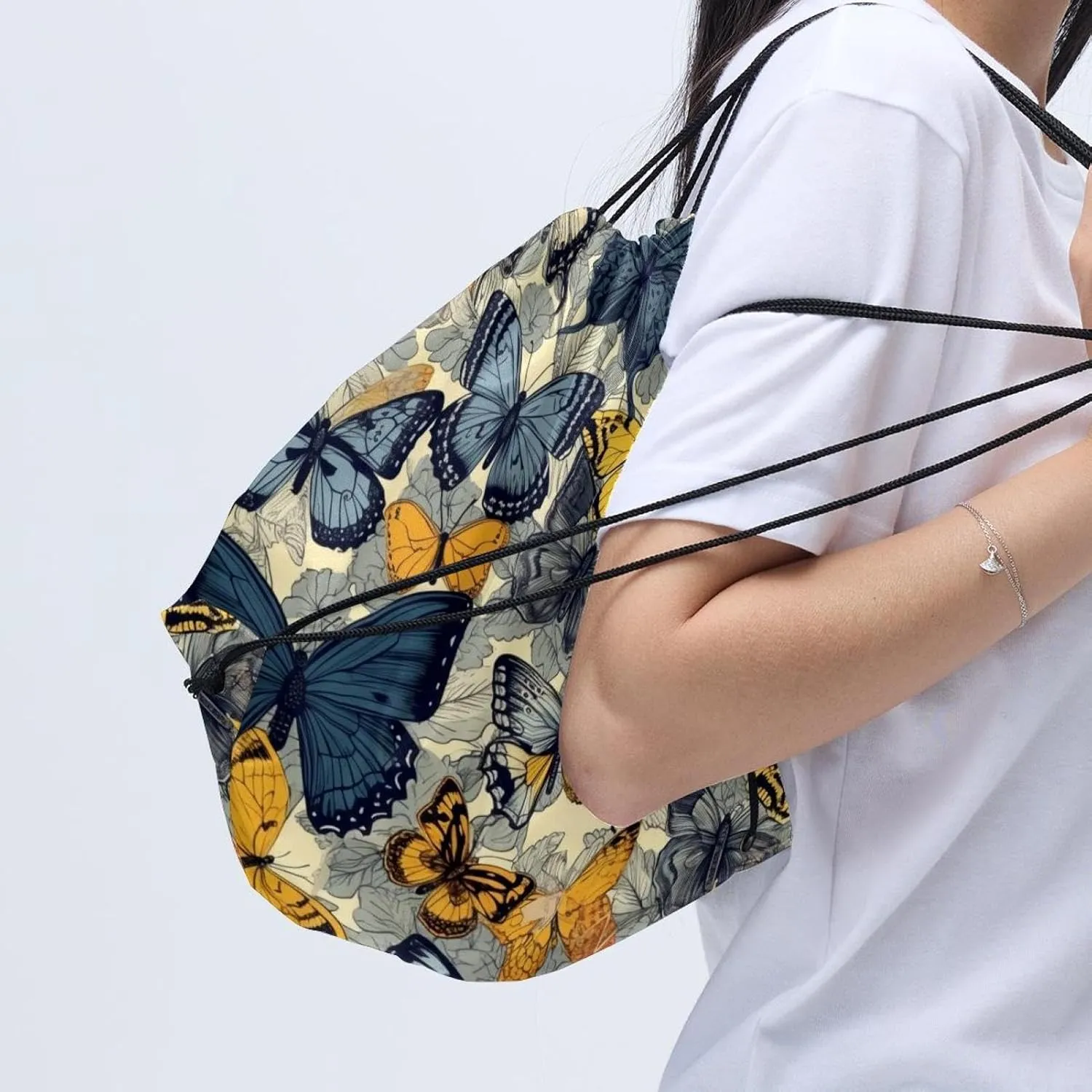 2 Pcs Butterfly Drawstring Backpack String Bag Sports Sack pack Gym Sack Side Pocket for Men Women
