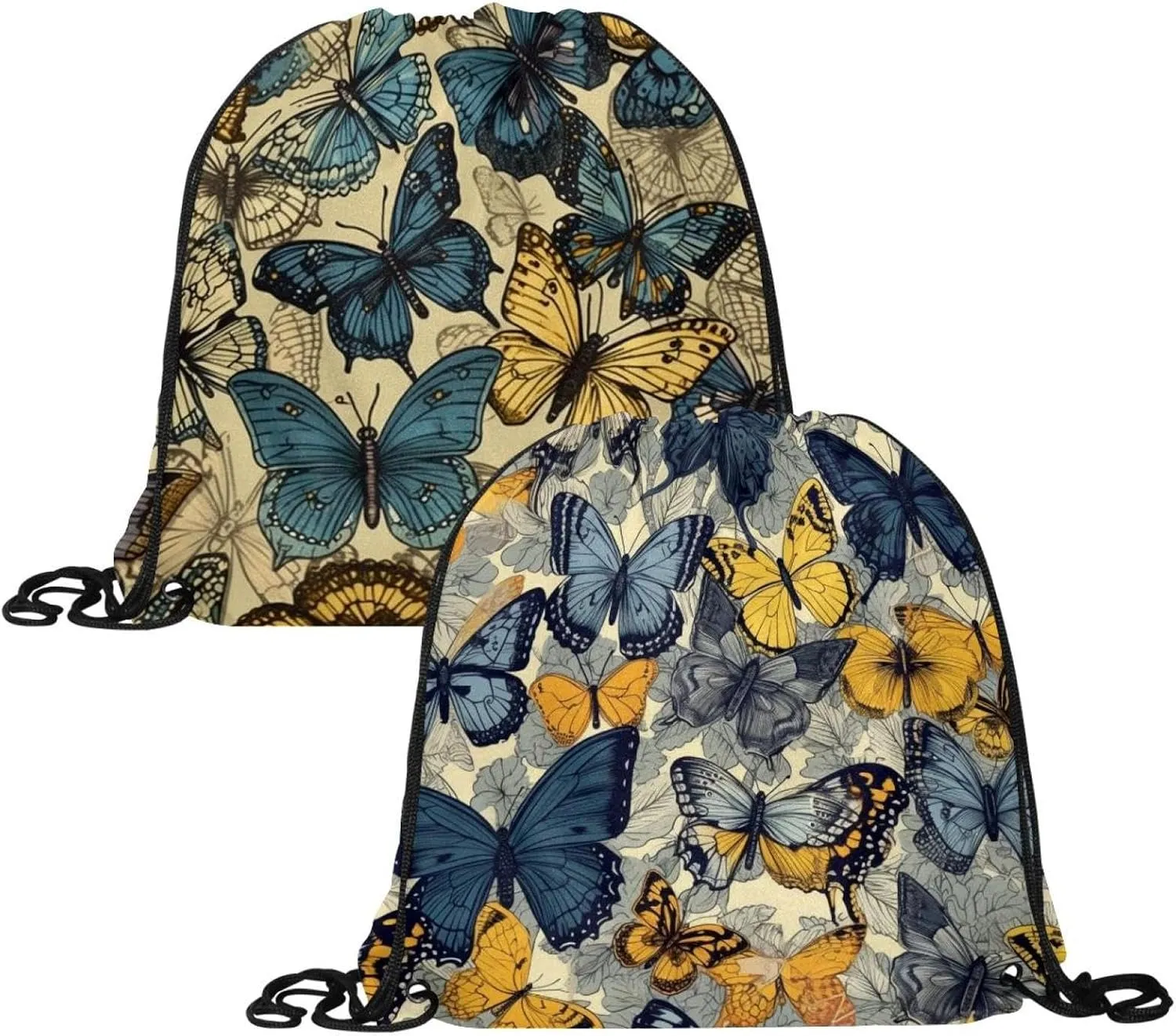 2 Pcs Butterfly Drawstring Backpack String Bag Sports Sack pack Gym Sack Side Pocket for Men Women