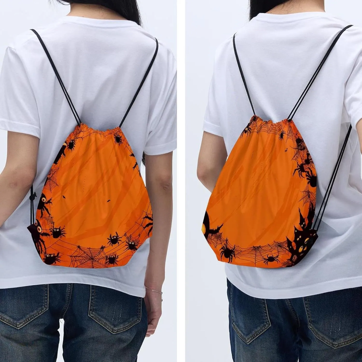 2 Pcs Halloween Cobweb and Spiders 1_173 Drawstring Backpack String Bag Sports Sack pack Gym Sack Side Pocket for Men Women