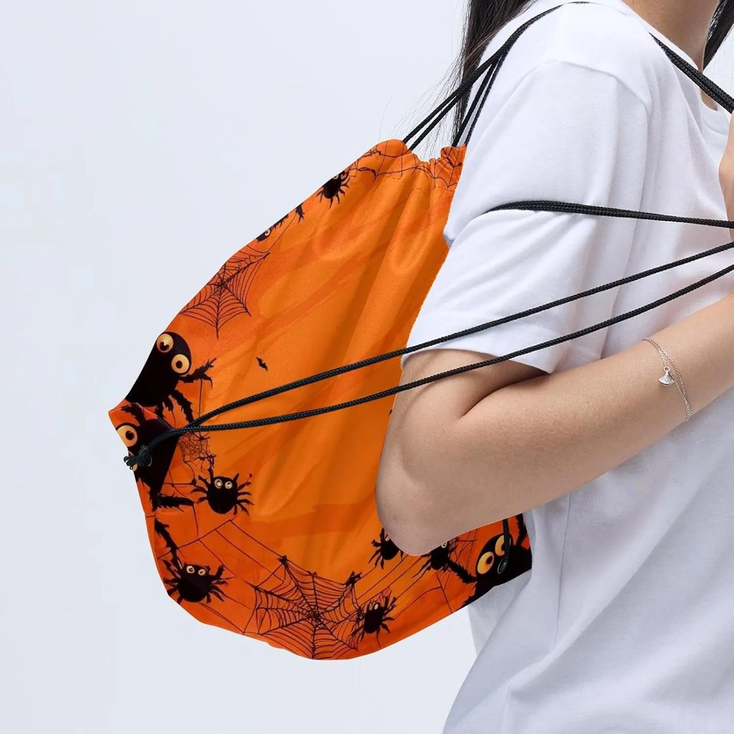 2 Pcs Halloween Cobweb and Spiders 1_173 Drawstring Backpack String Bag Sports Sack pack Gym Sack Side Pocket for Men Women