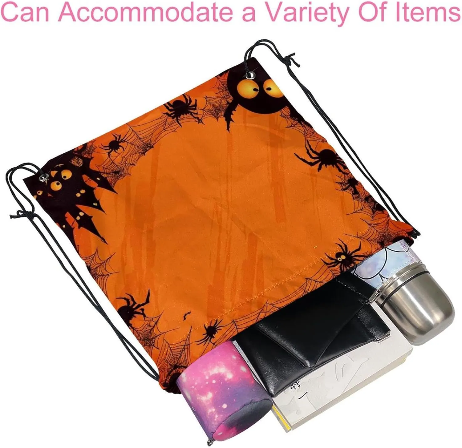 2 Pcs Halloween Cobweb and Spiders 1_173 Drawstring Backpack String Bag Sports Sack pack Gym Sack Side Pocket for Men Women
