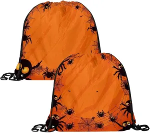 2 Pcs Halloween Cobweb and Spiders 1_173 Drawstring Backpack String Bag Sports Sack pack Gym Sack Side Pocket for Men Women