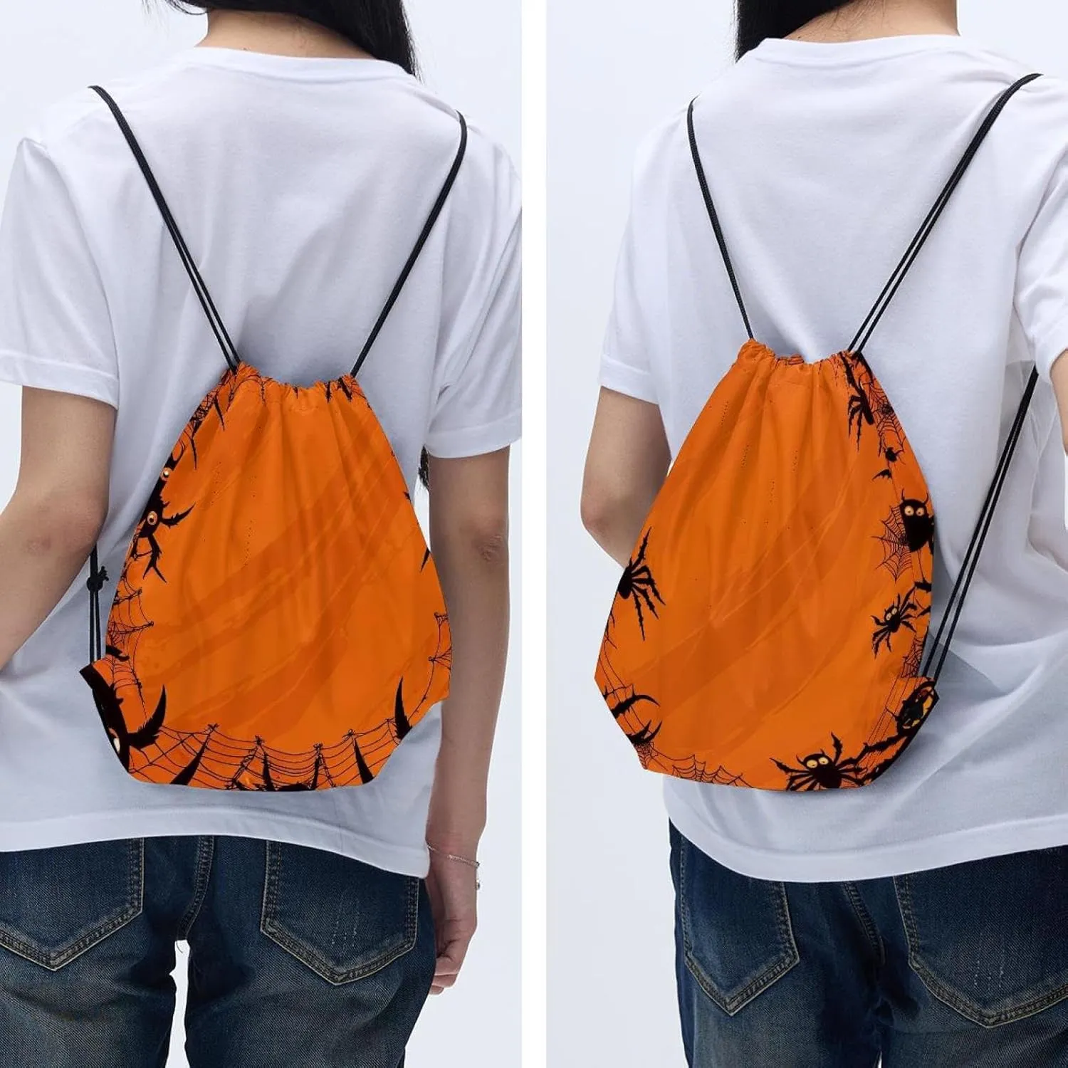 2 Pcs Halloween Cobweb and Spiders 1_174 Drawstring Backpack String Bag Sports Sack pack Gym Sack Side Pocket for Men Women