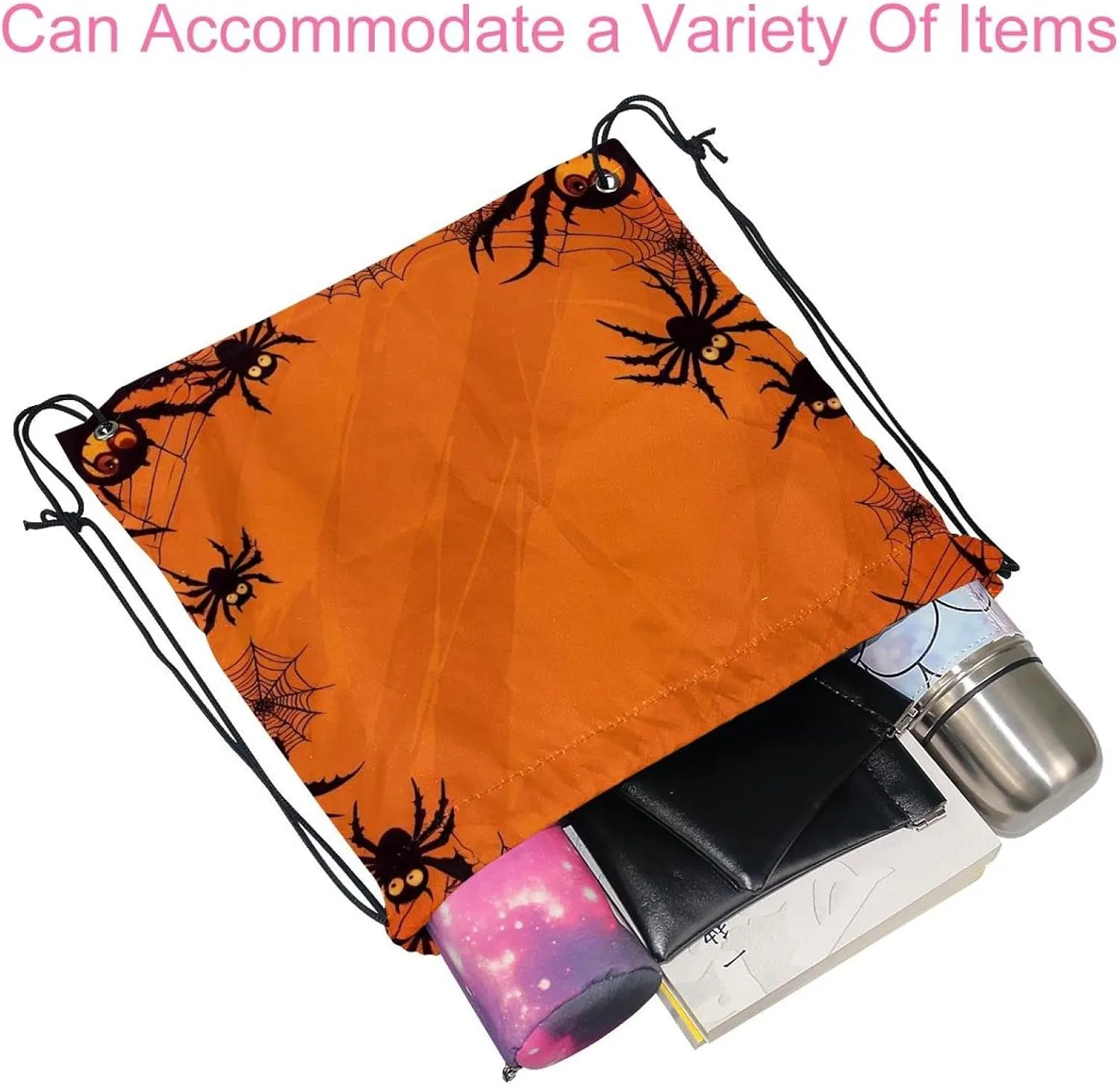 2 Pcs Halloween Cobweb and Spiders 1_174 Drawstring Backpack String Bag Sports Sack pack Gym Sack Side Pocket for Men Women