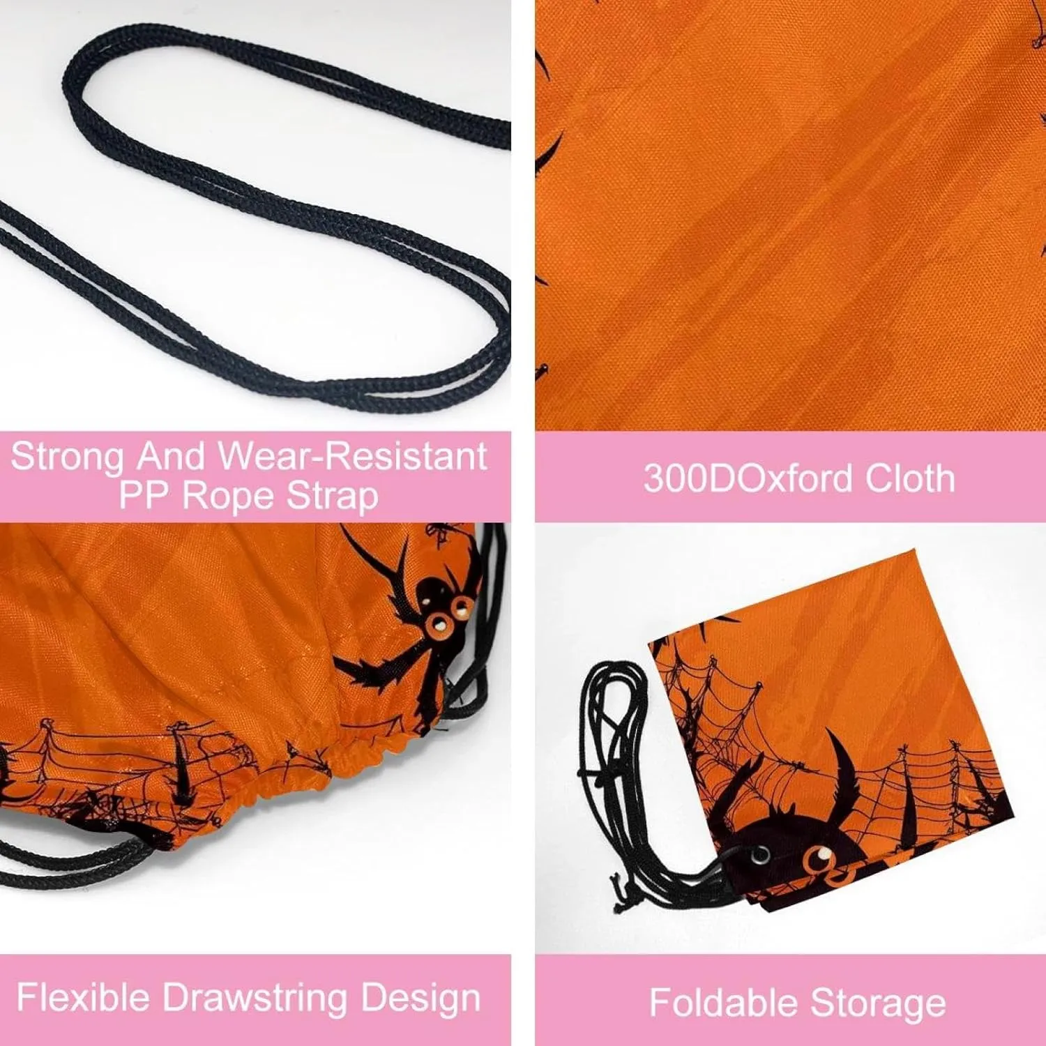 2 Pcs Halloween Cobweb and Spiders 1_174 Drawstring Backpack String Bag Sports Sack pack Gym Sack Side Pocket for Men Women