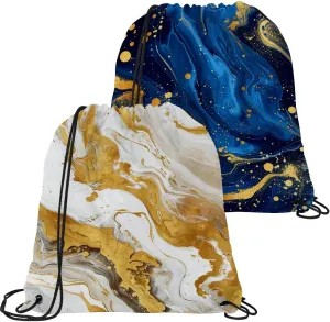 2 Pcs Marble Drawstring Backpack String Bag Sports Sack pack Gym Sack Side Pocket for Men Women