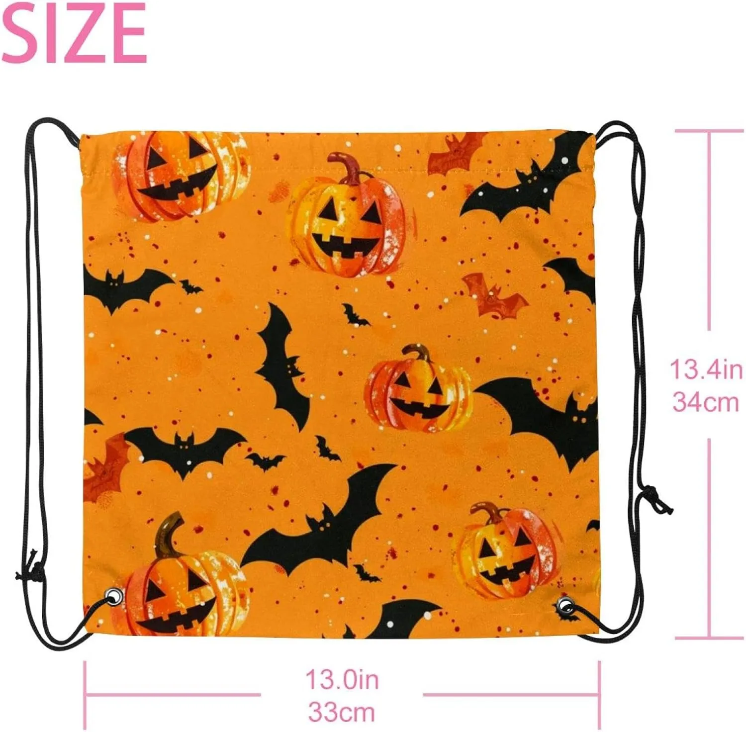 2 Pcs Orange Pumpkins and Bats 1 Drawstring Backpack String Bag Sports Sack pack Gym Sack Side Pocket for Men Women