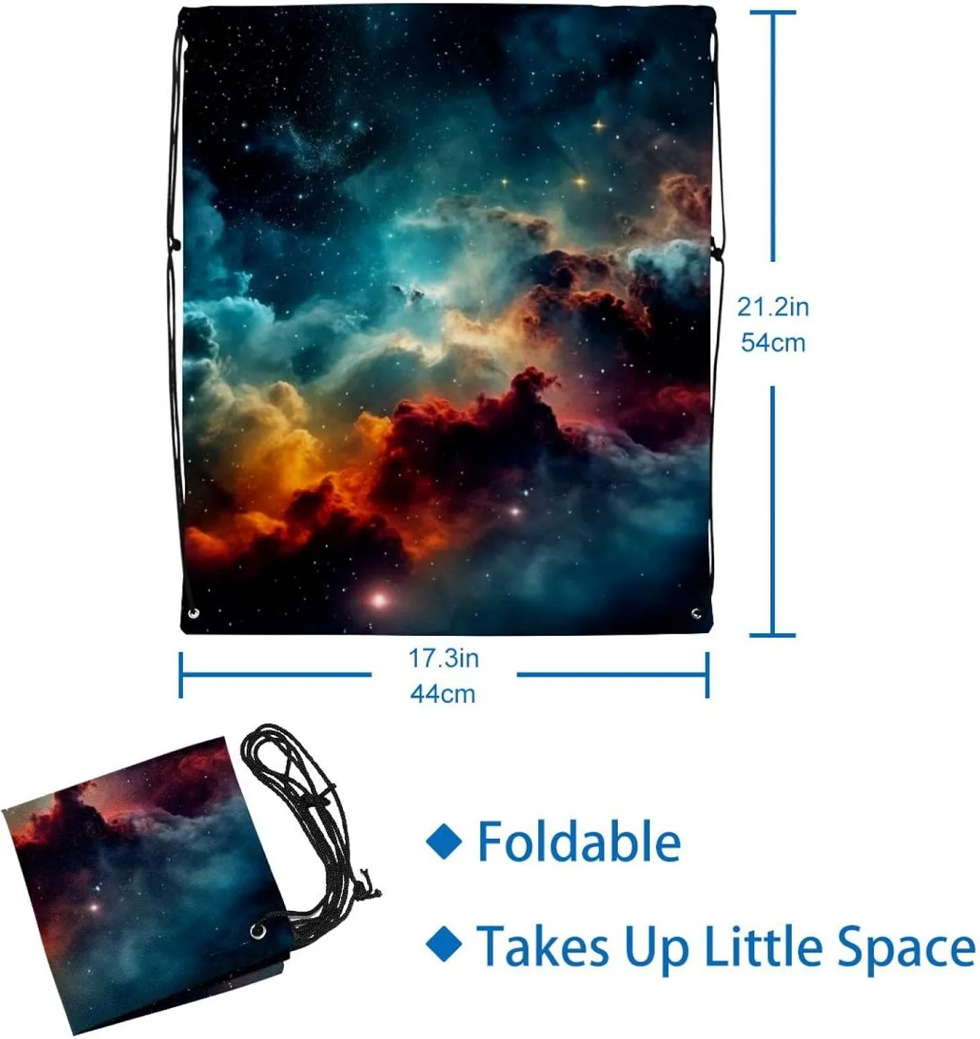 2 Pcs Stars Nebula Drawstring Backpack String Bag Sports Sack pack Gym Sack Side Pocket for Men Women