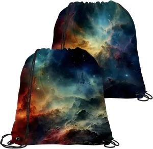 2 Pcs Stars Nebula Drawstring Backpack String Bag Sports Sack pack Gym Sack Side Pocket for Men Women
