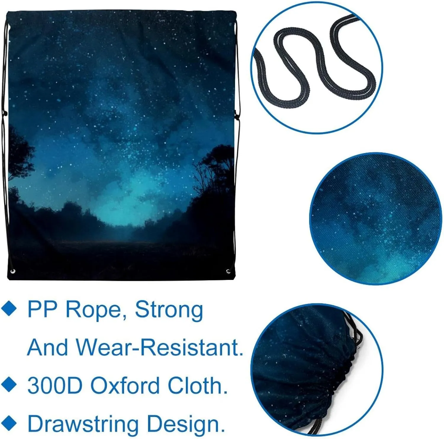 2 Pcs Stars Nebula Drawstring Backpack String Bag Sports Sack pack Gym Sack Side Pocket for Men Women