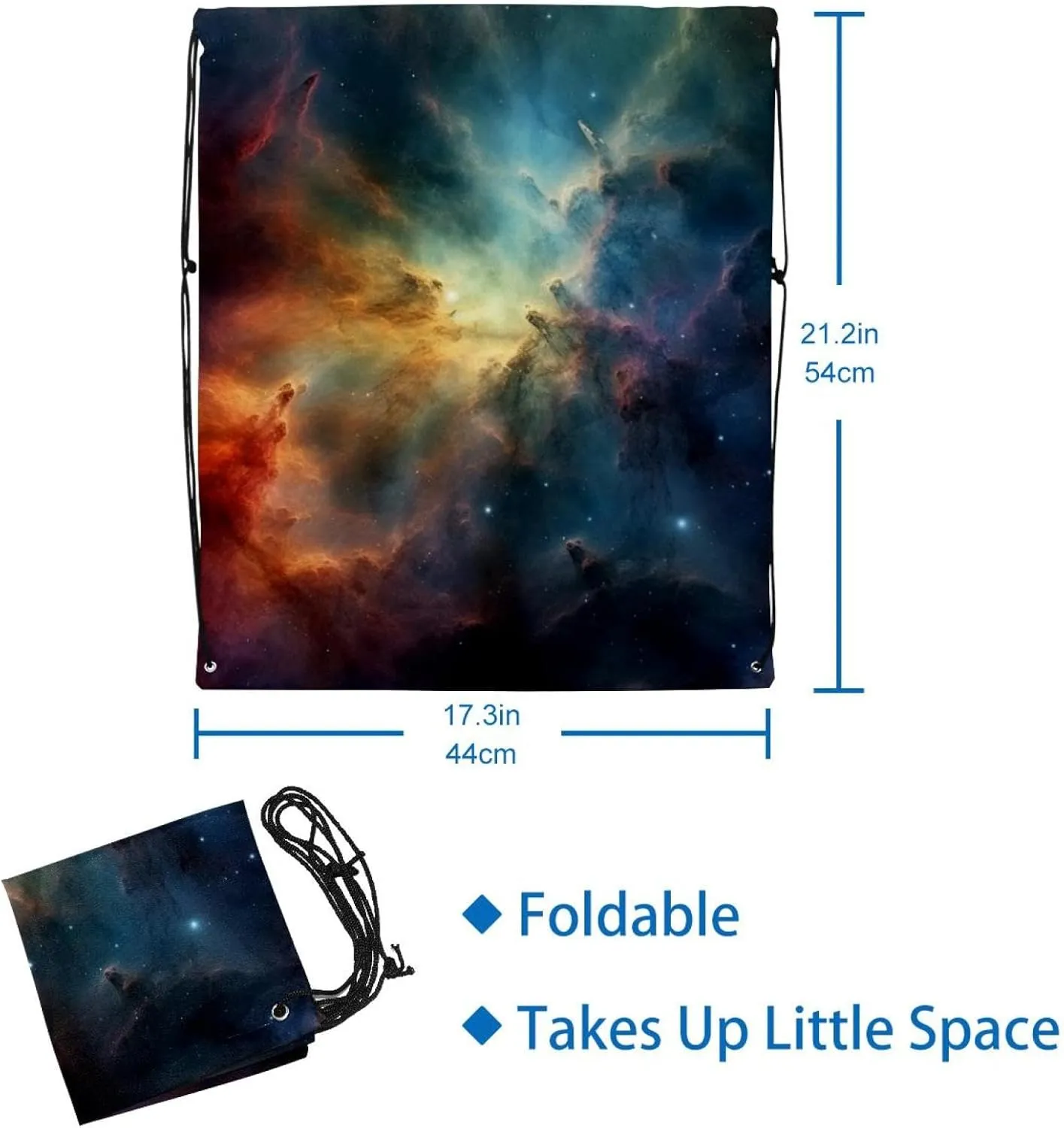 2 Pcs Stars Nebula Drawstring Backpack String Bag Sports Sack pack Gym Sack Side Pocket for Men Women
