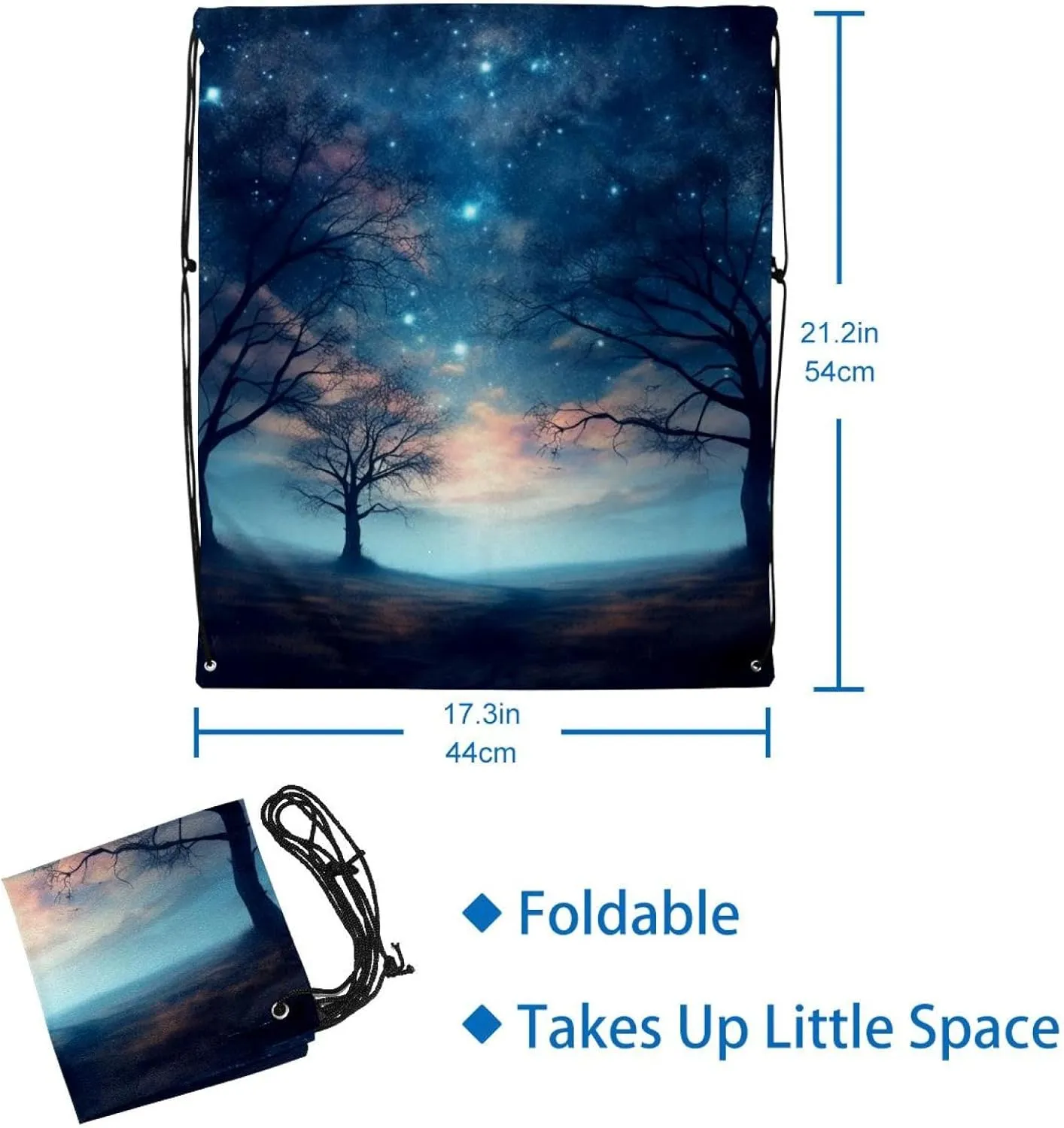 2 Pcs Stars Nebula Drawstring Backpack String Bag Sports Sack pack Gym Sack Side Pocket for Men Women