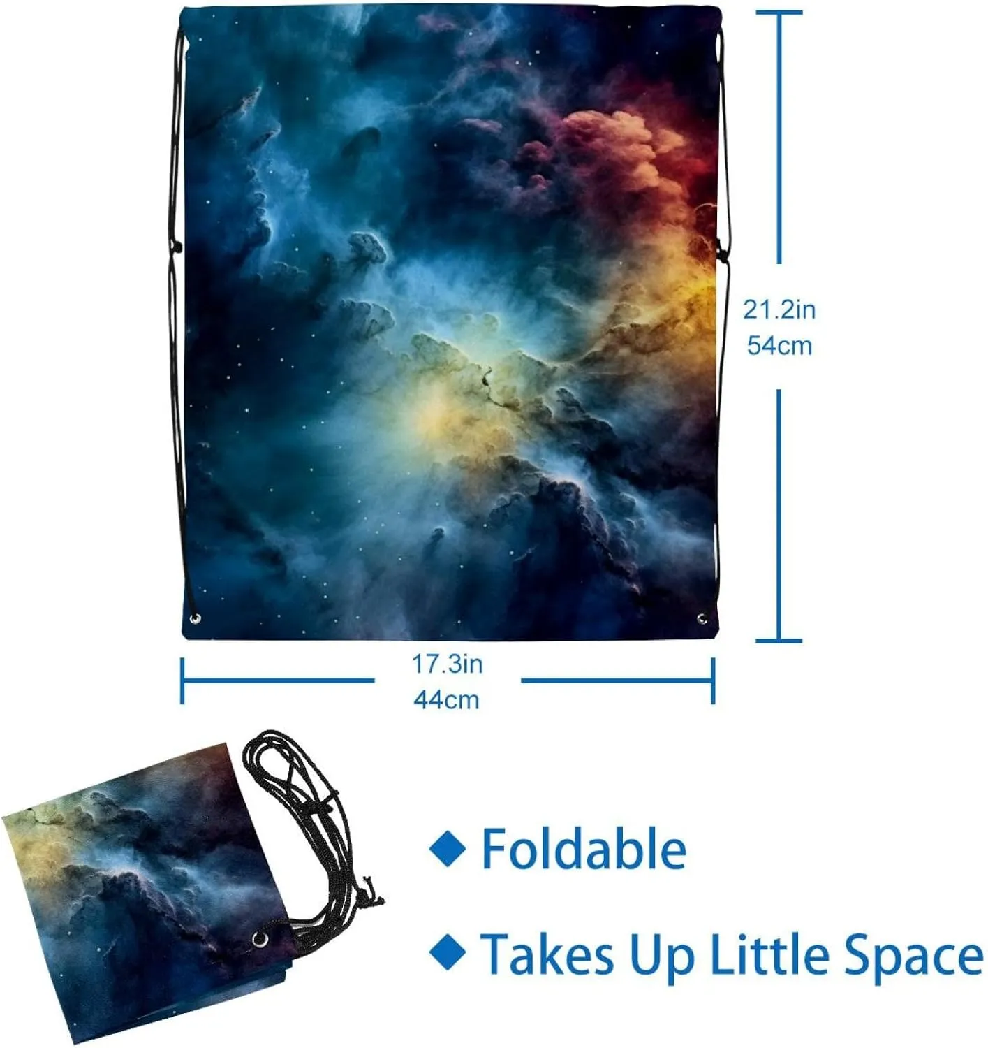 2 Pcs Stars Nebula Drawstring Backpack String Bag Sports Sack pack Gym Sack Side Pocket for Men Women