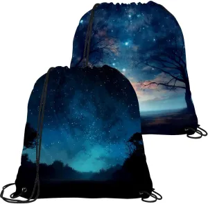 2 Pcs Stars Nebula Drawstring Backpack String Bag Sports Sack pack Gym Sack Side Pocket for Men Women