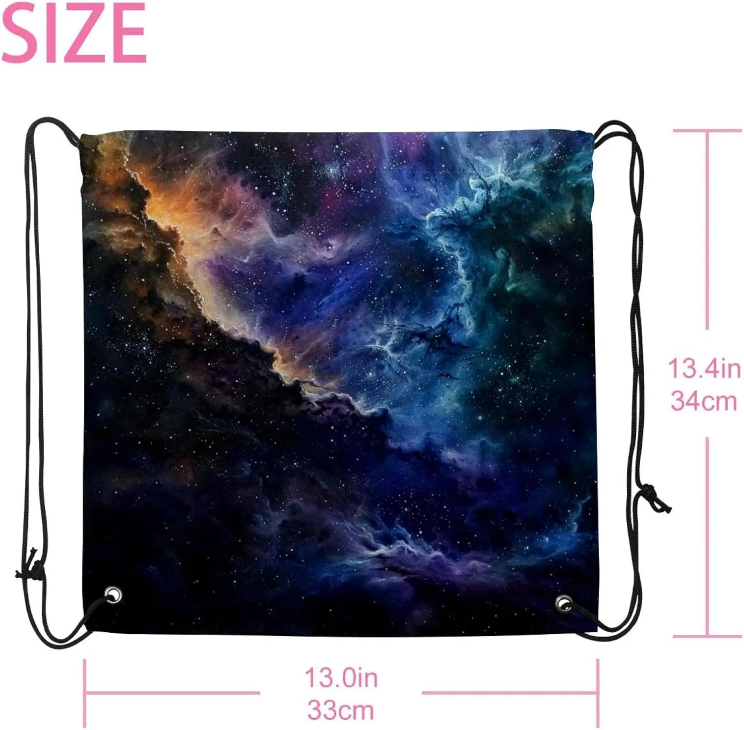 2 Pcs Stars Nebula Drawstring Backpack String Bag Sports Sack pack Gym Sack Side Pocket for Men Women
