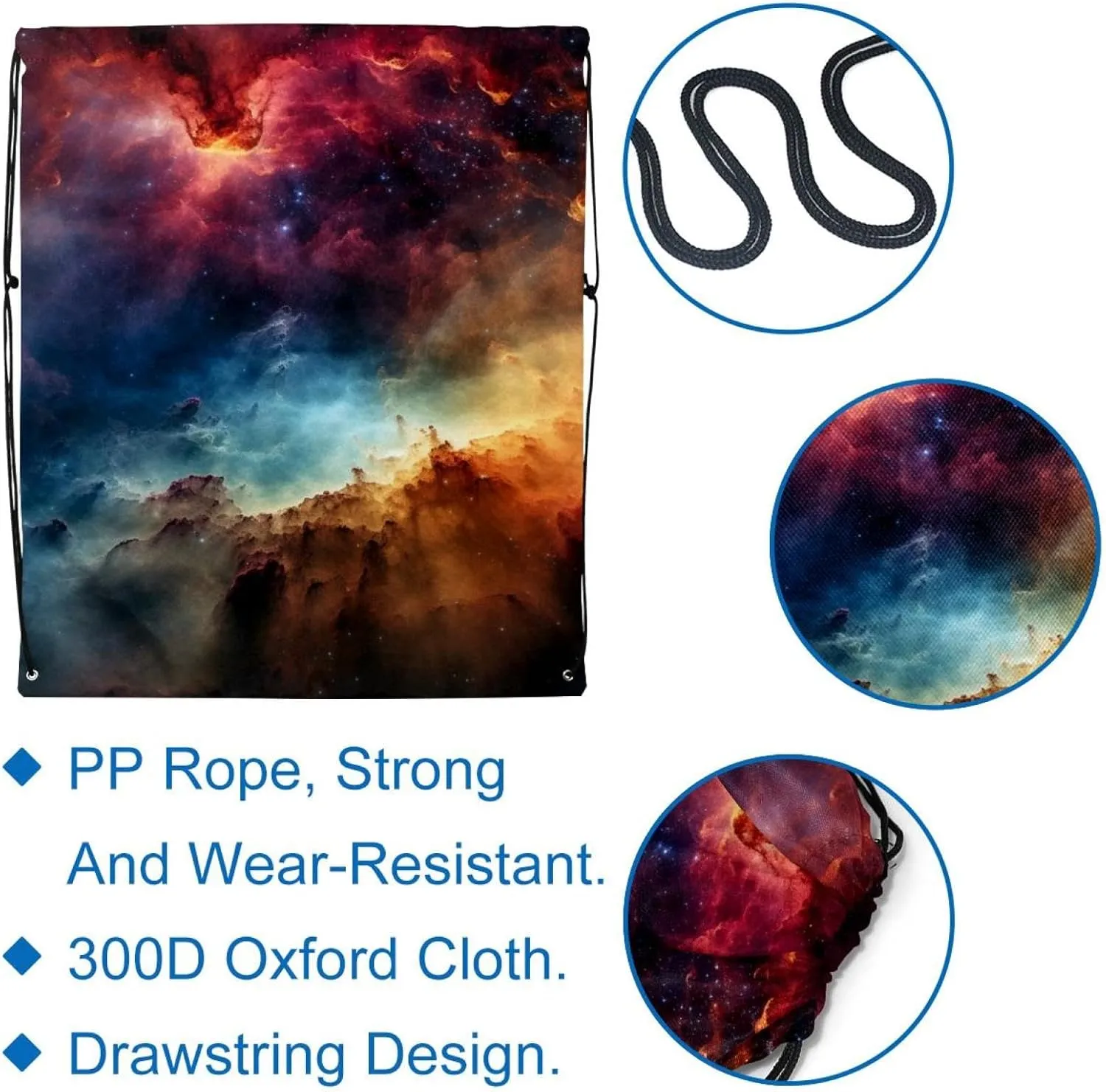 2 Pieces Drawstring Backpacks, Stars Nebula Draw String Back Bag Drawstring Bags for Sports, Gym, Travel, Swimming, Beach