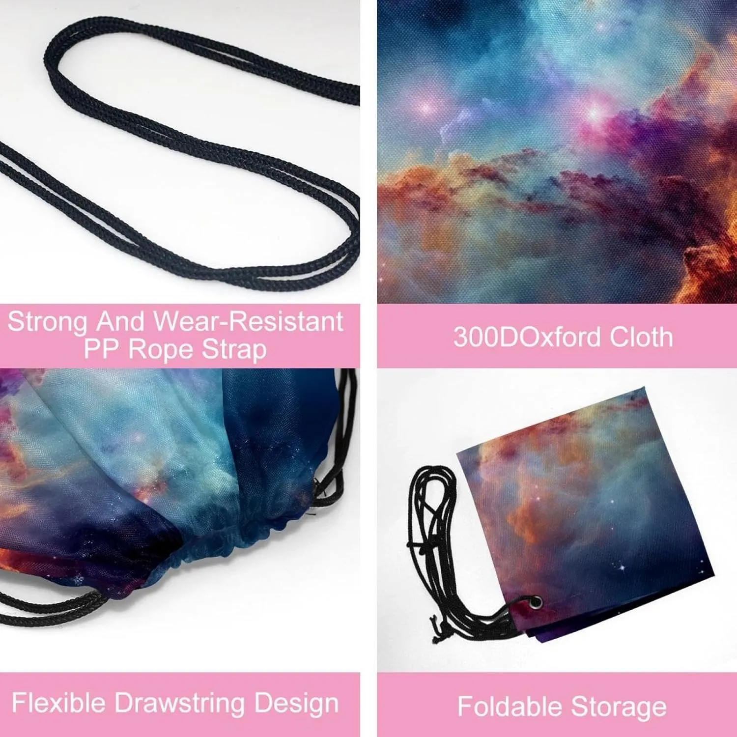 2 Pieces Drawstring Backpacks, Stars Nebula Draw String Back Bag Drawstring Bags for Sports, Gym, Travel, Swimming, Beach