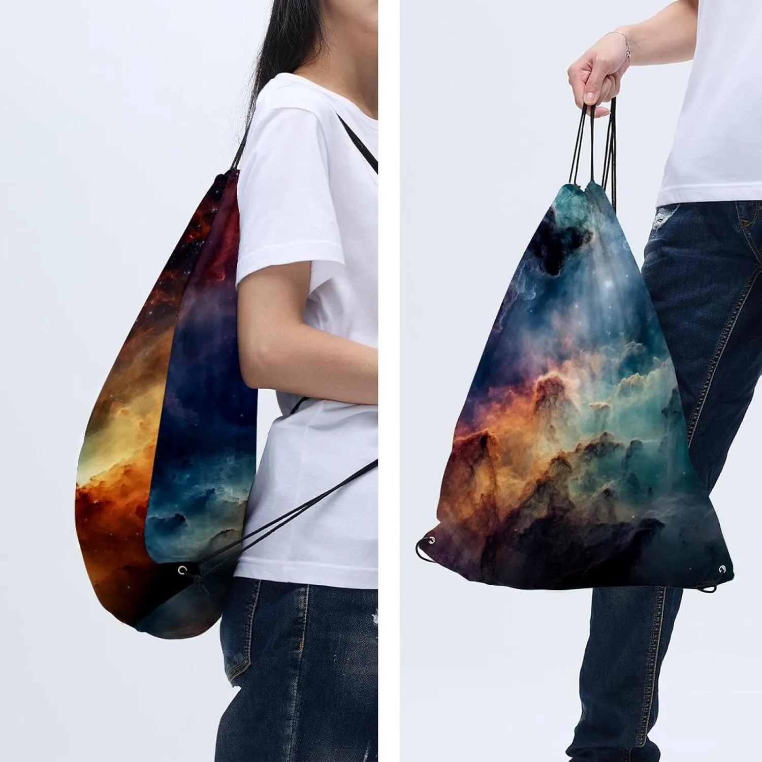 2 Pieces Drawstring Backpacks, Stars Nebula Draw String Back Bag Drawstring Bags for Sports, Gym, Travel, Swimming, Beach