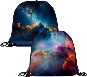2 Pieces Drawstring Backpacks, Stars Nebula Draw String Back Bag Drawstring Bags for Sports, Gym, Travel, Swimming, Beach