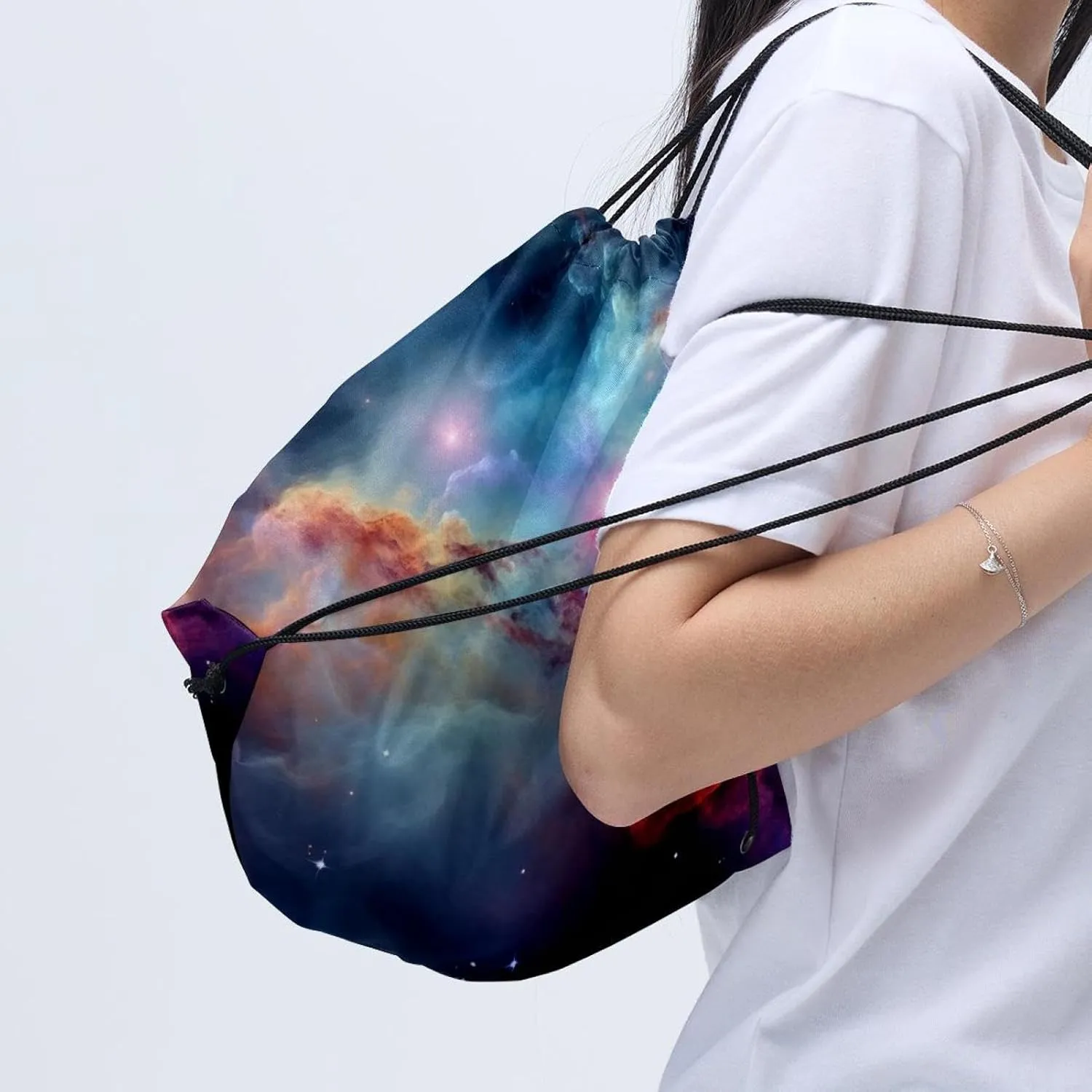 2 Pieces Drawstring Backpacks, Stars Nebula Draw String Back Bag Drawstring Bags for Sports, Gym, Travel, Swimming, Beach
