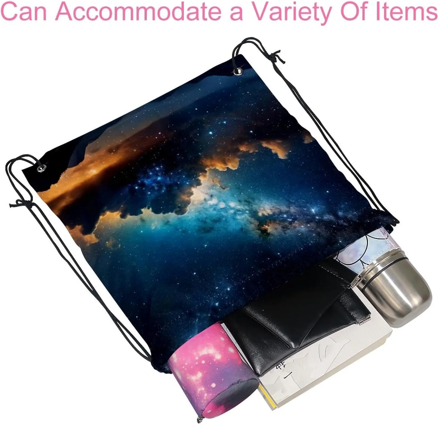 2 Pieces Drawstring Backpacks, Stars Nebula Draw String Back Bag Drawstring Bags for Sports, Gym, Travel, Swimming, Beach