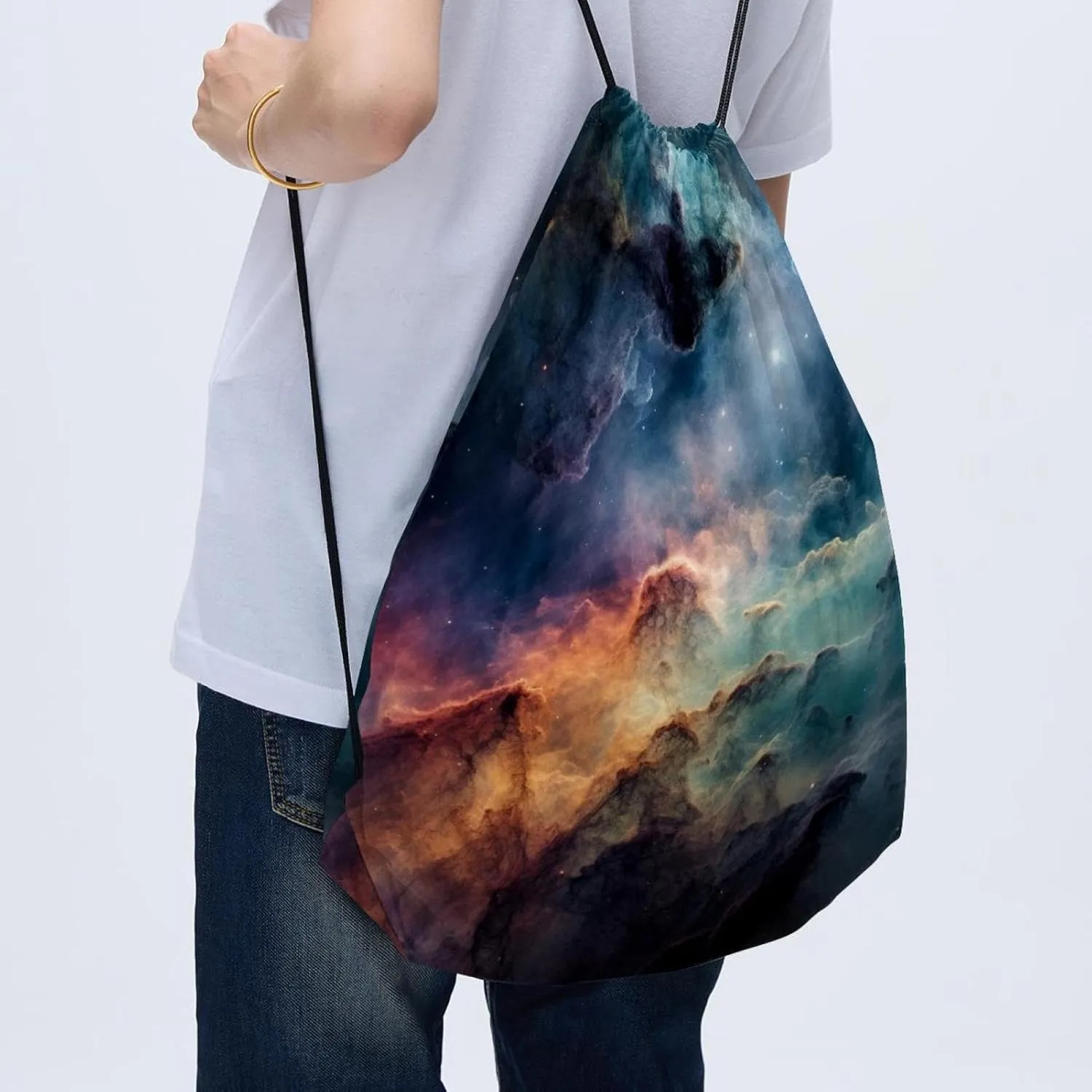 2 Pieces Drawstring Backpacks, Stars Nebula Draw String Back Bag Drawstring Bags for Sports, Gym, Travel, Swimming, Beach
