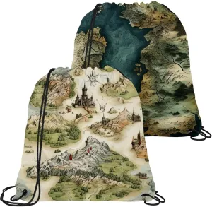 2PCS Map Block Drawstring Bags Drawstring Gym Bag