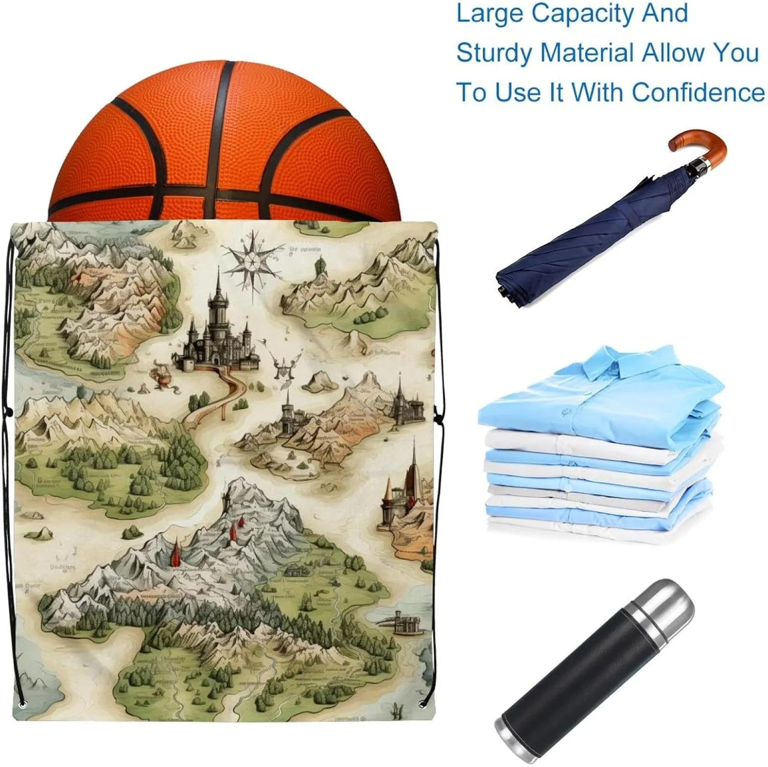 2PCS Map Block Drawstring Bags Drawstring Gym Bag