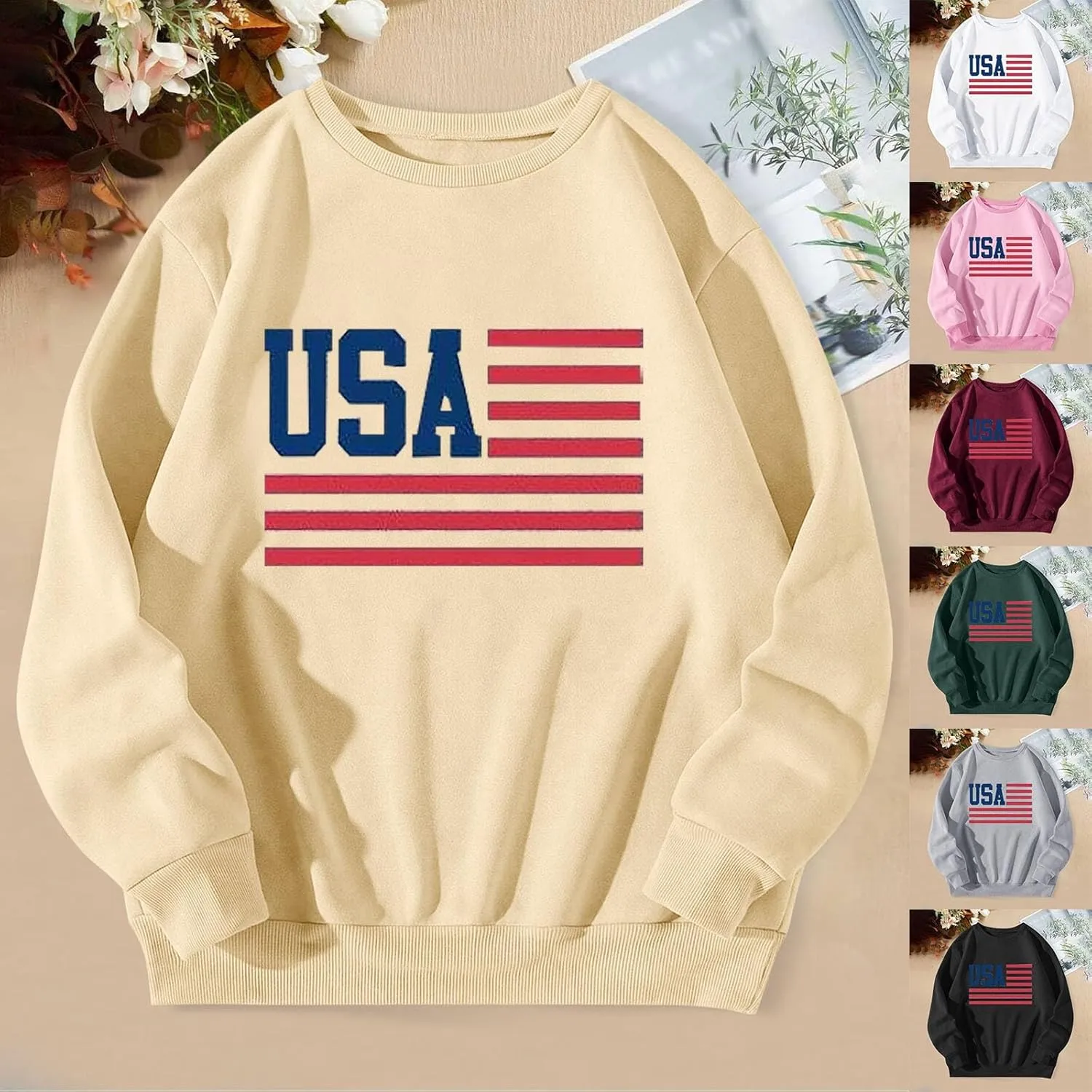 4th of July Sweatshirts For Women USA Cropped Sweatshirt Flag Sweaters Long Sleeve Patriotic Crop Tops 2025
