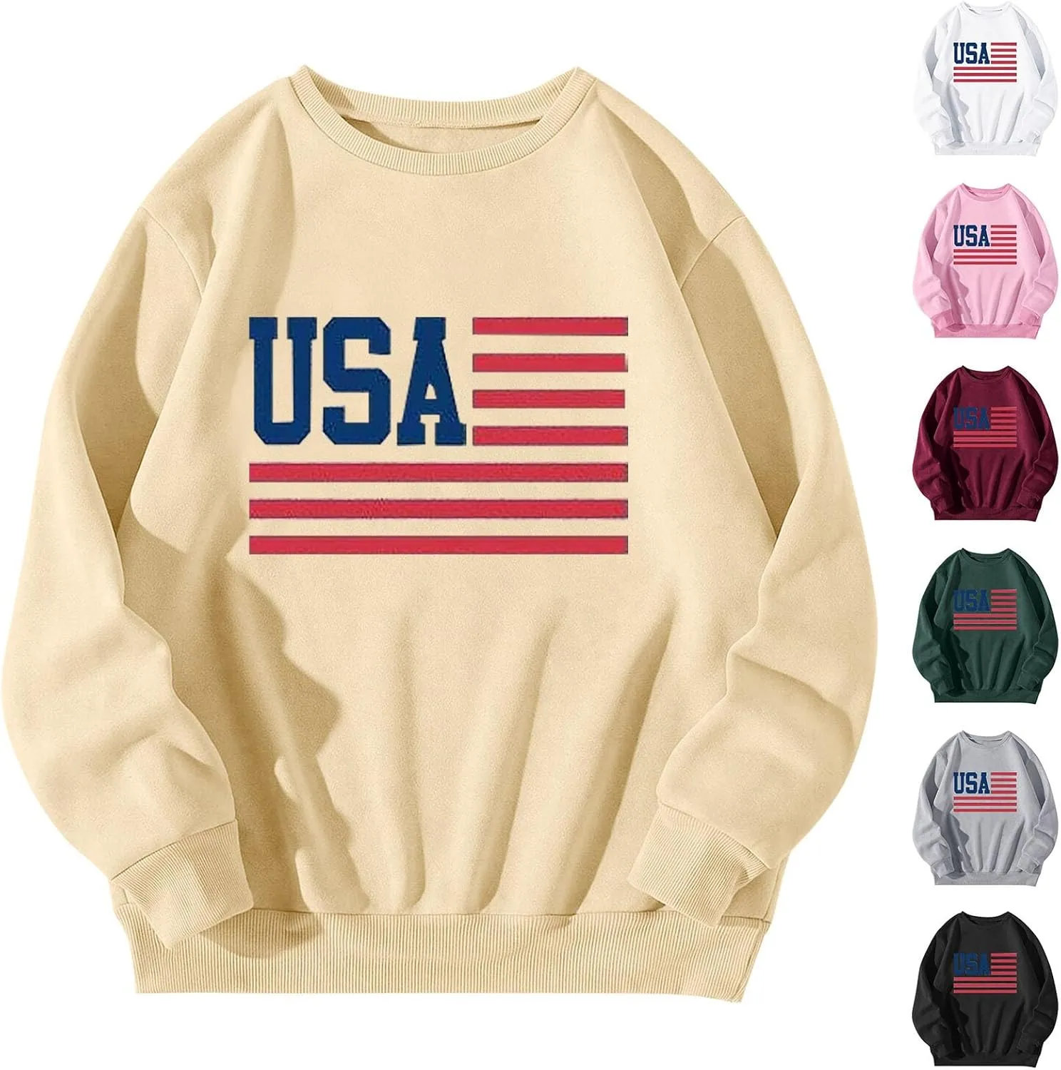 4th of July Sweatshirts For Women USA Cropped Sweatshirt Flag Sweaters Long Sleeve Patriotic Crop Tops 2025