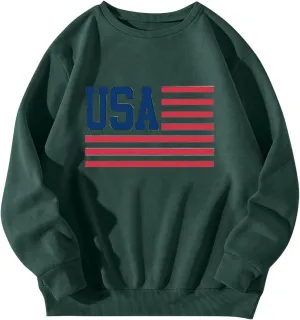 4th of July Sweatshirts For Women USA Cropped Sweatshirt Flag Sweaters Long Sleeve Patriotic Crop Tops 2025