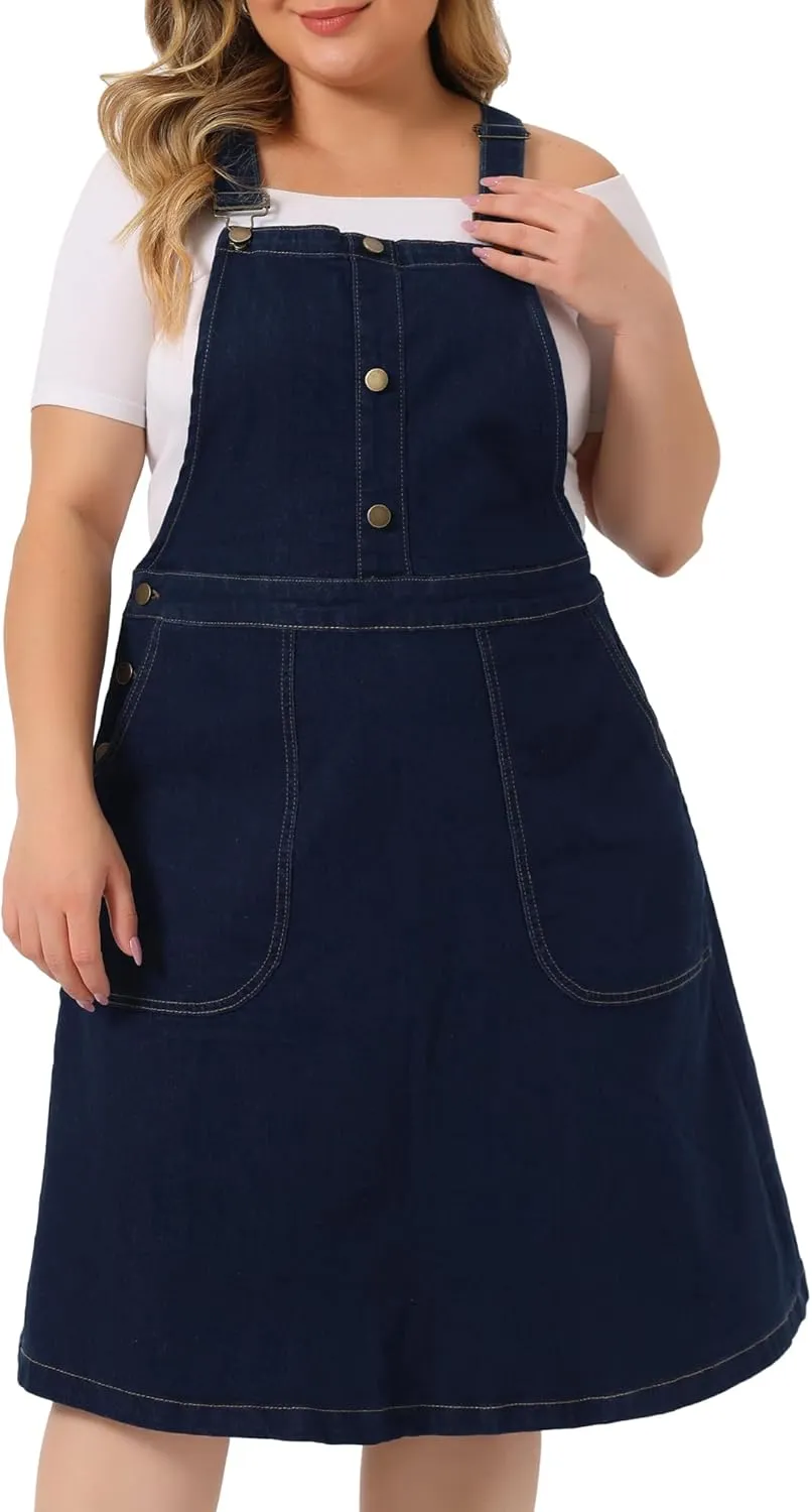 Agnes Orinda Plus Size Women's Denim Overall Dress Suspender Straps Adjustable Jeans Bib Skirts 2023 Summer