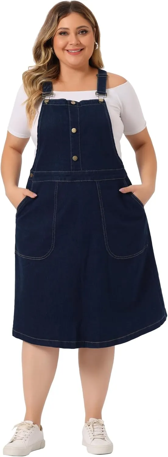 Agnes Orinda Plus Size Women's Denim Overall Dress Suspender Straps Adjustable Jeans Bib Skirts 2023 Summer