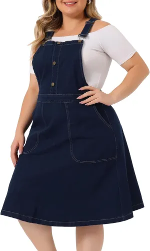 Agnes Orinda Plus Size Women's Denim Overall Dress Suspender Straps Adjustable Jeans Bib Skirts 2023 Summer
