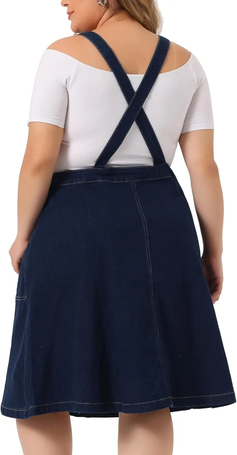 Agnes Orinda Plus Size Women's Denim Overall Dress Suspender Straps Adjustable Jeans Bib Skirts 2023 Summer