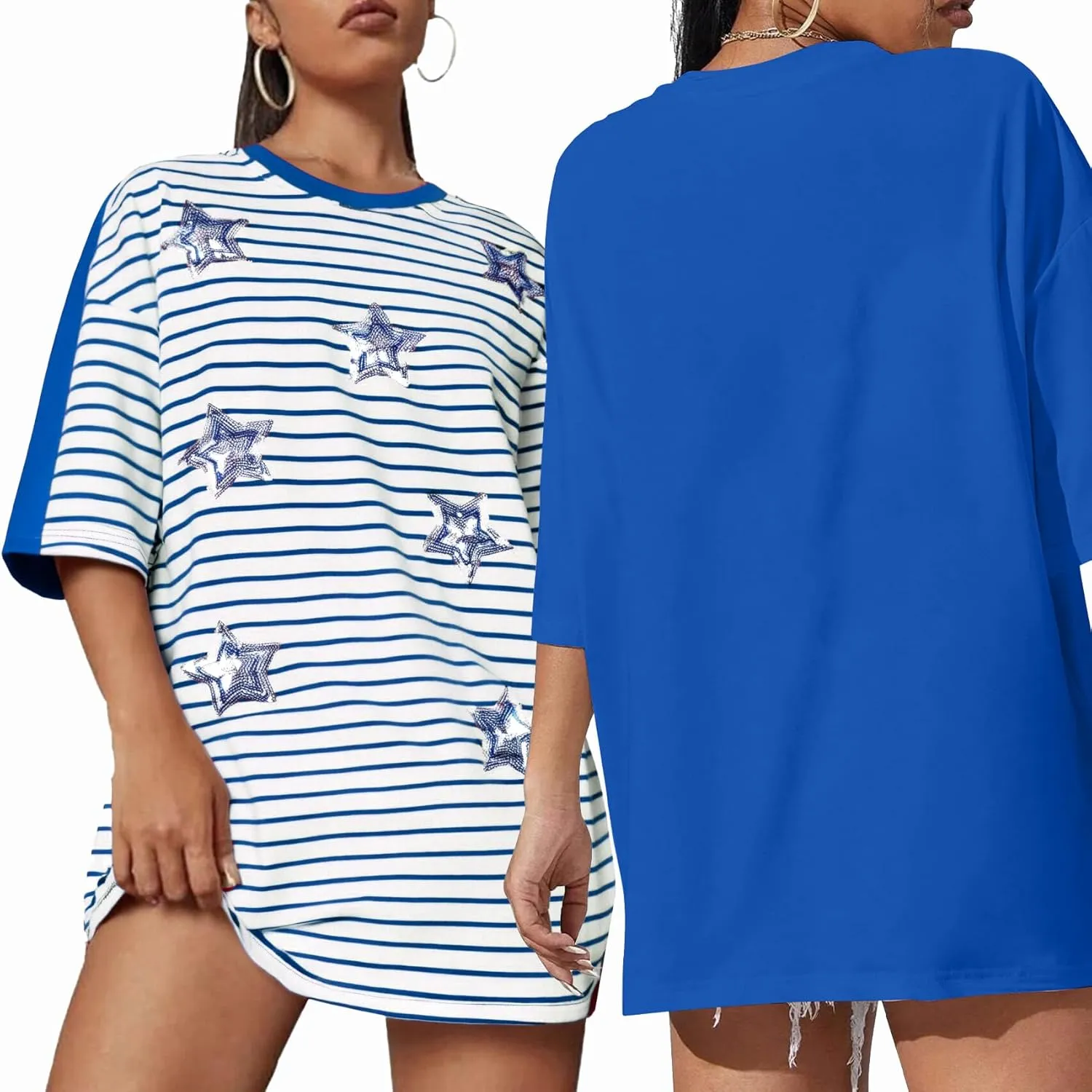 American Flag Stripe Shirt for Women 4th of July T Shirts USA Flag Tees Patriotic Sequin Stars Oversized Casual Tee Tops