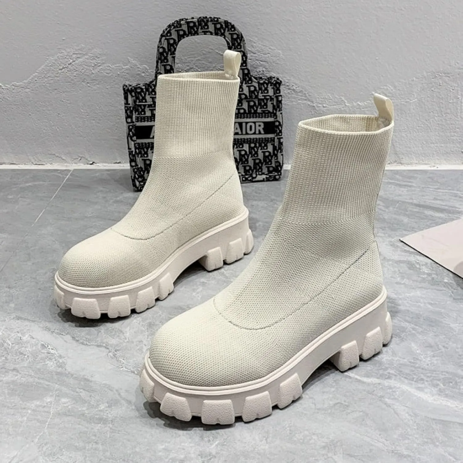 Ankle Boots for Women Platform Boots 2024 Fall Winter Round Toe Elastic Large Size Casual Outdoor Walking Sock Boots
