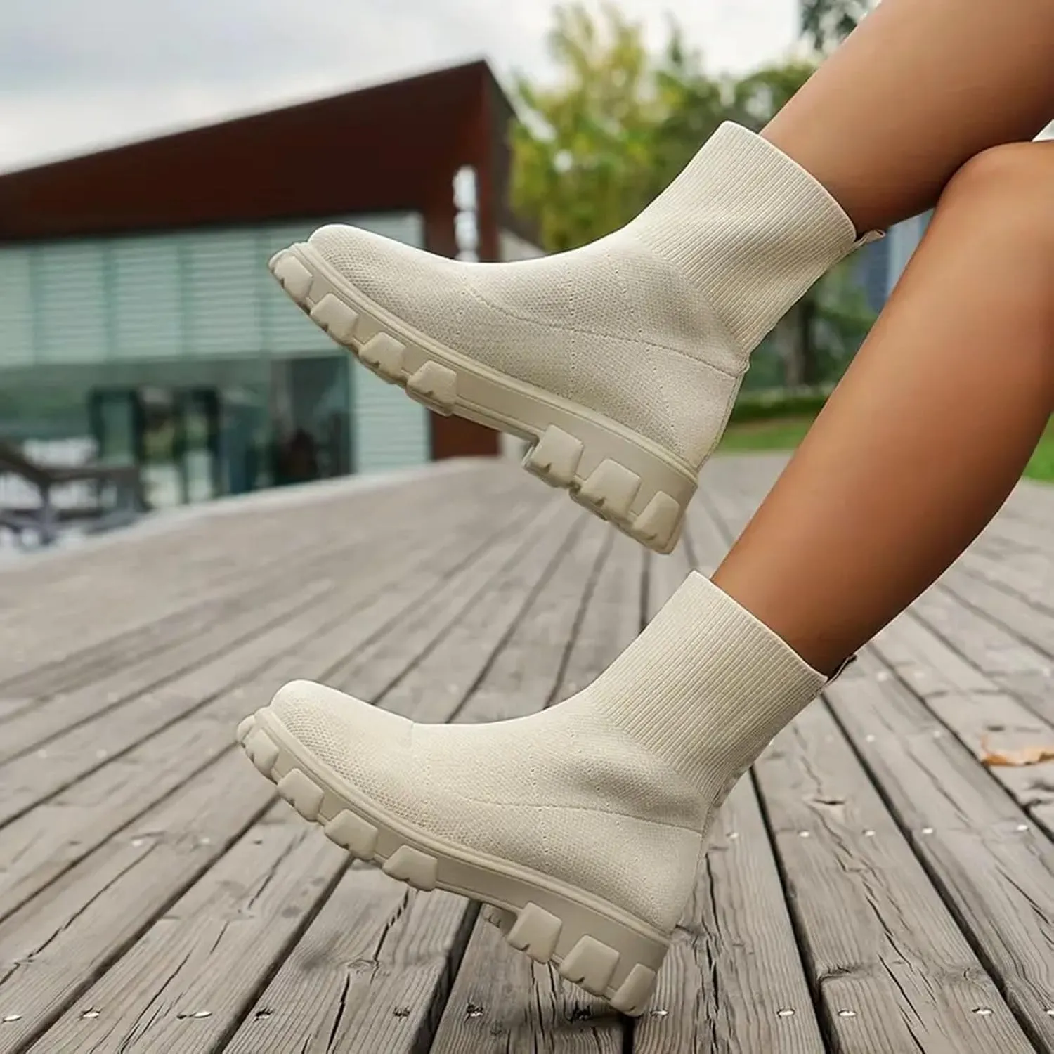 Ankle Boots for Women Platform Boots 2024 Fall Winter Round Toe Elastic Large Size Casual Outdoor Walking Sock Boots