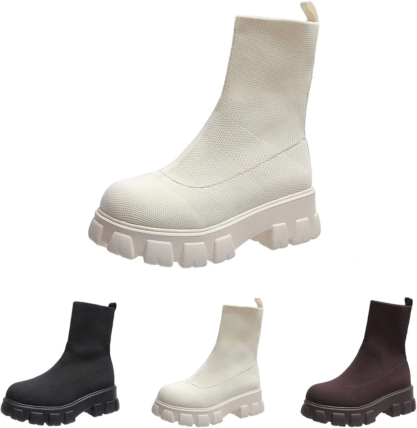 Ankle Boots for Women Platform Boots 2024 Fall Winter Round Toe Elastic Large Size Casual Outdoor Walking Sock Boots