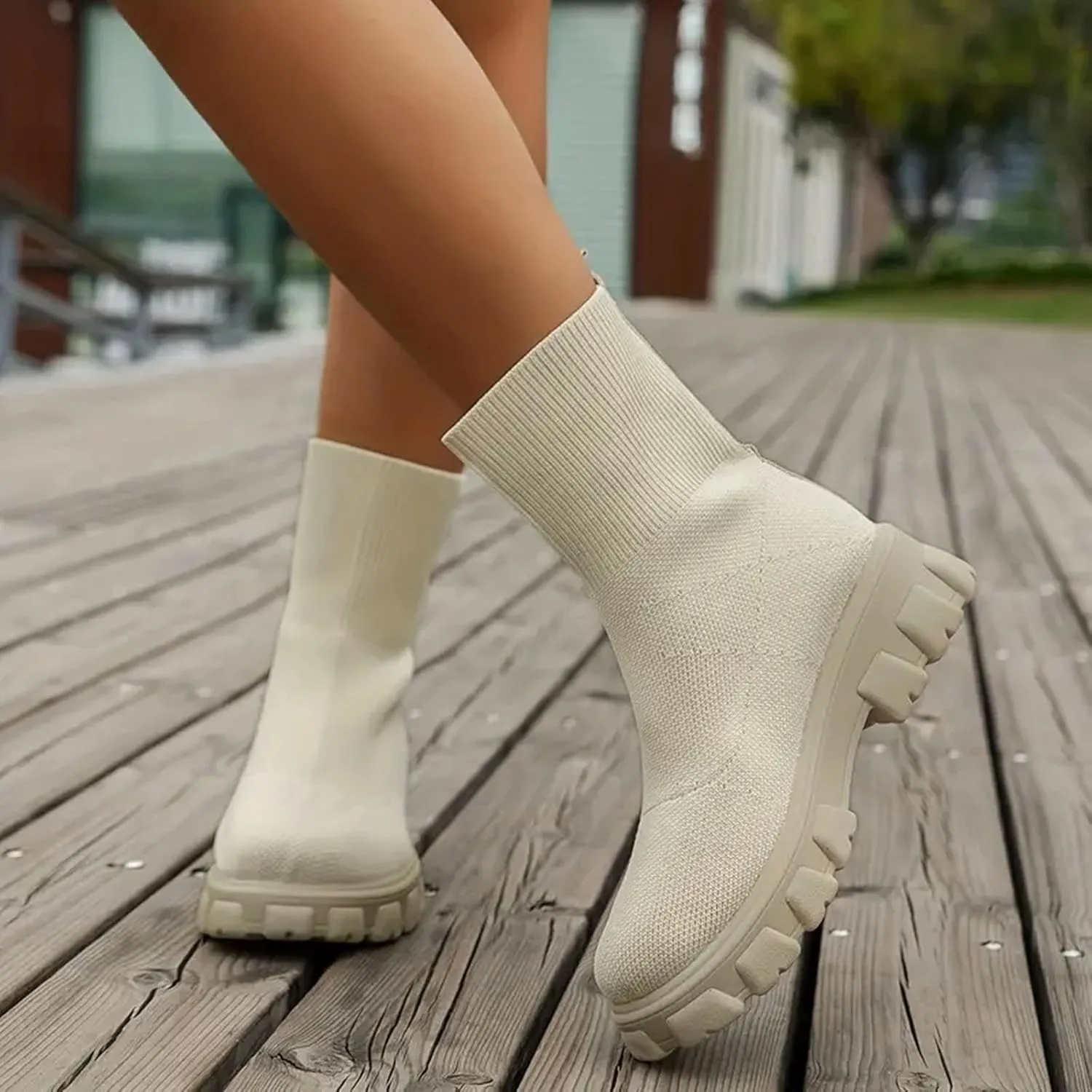 Ankle Boots for Women Platform Boots 2024 Fall Winter Round Toe Elastic Large Size Casual Outdoor Walking Sock Boots