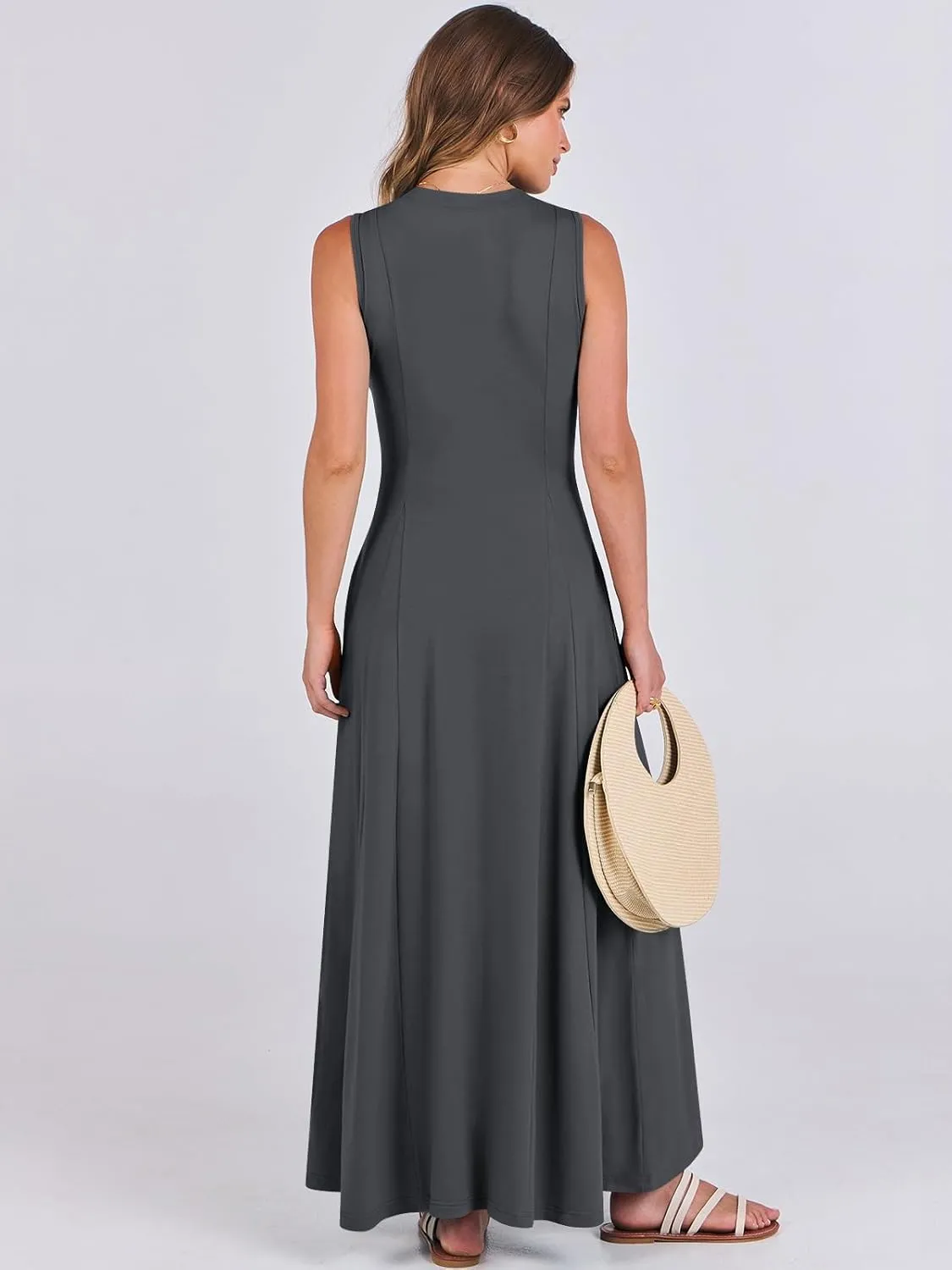 ANRABESS Women Summer Casual Sleeveless Maxi Sundress Button Fit & Flare A-Line Flowy Long Dresses 2025 Beach Outfits