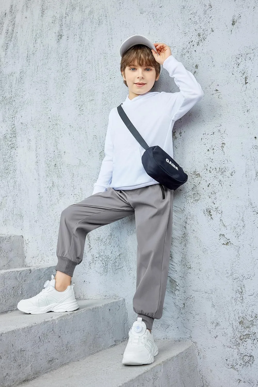Arshiner Boys Casual Pants Kids Elastic Waist Drawstring Jogger Pants Boys Sweatpants with Zipper Pockets 3-12 Years