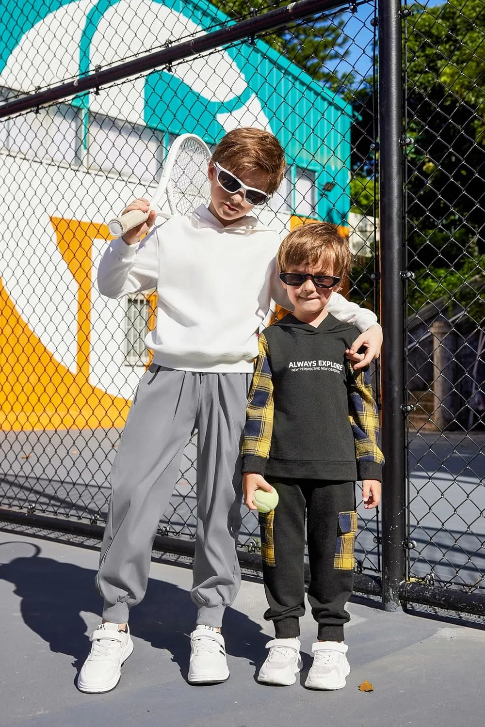 Arshiner Boys Casual Pants Kids Elastic Waist Drawstring Jogger Pants Boys Sweatpants with Zipper Pockets 3-12 Years